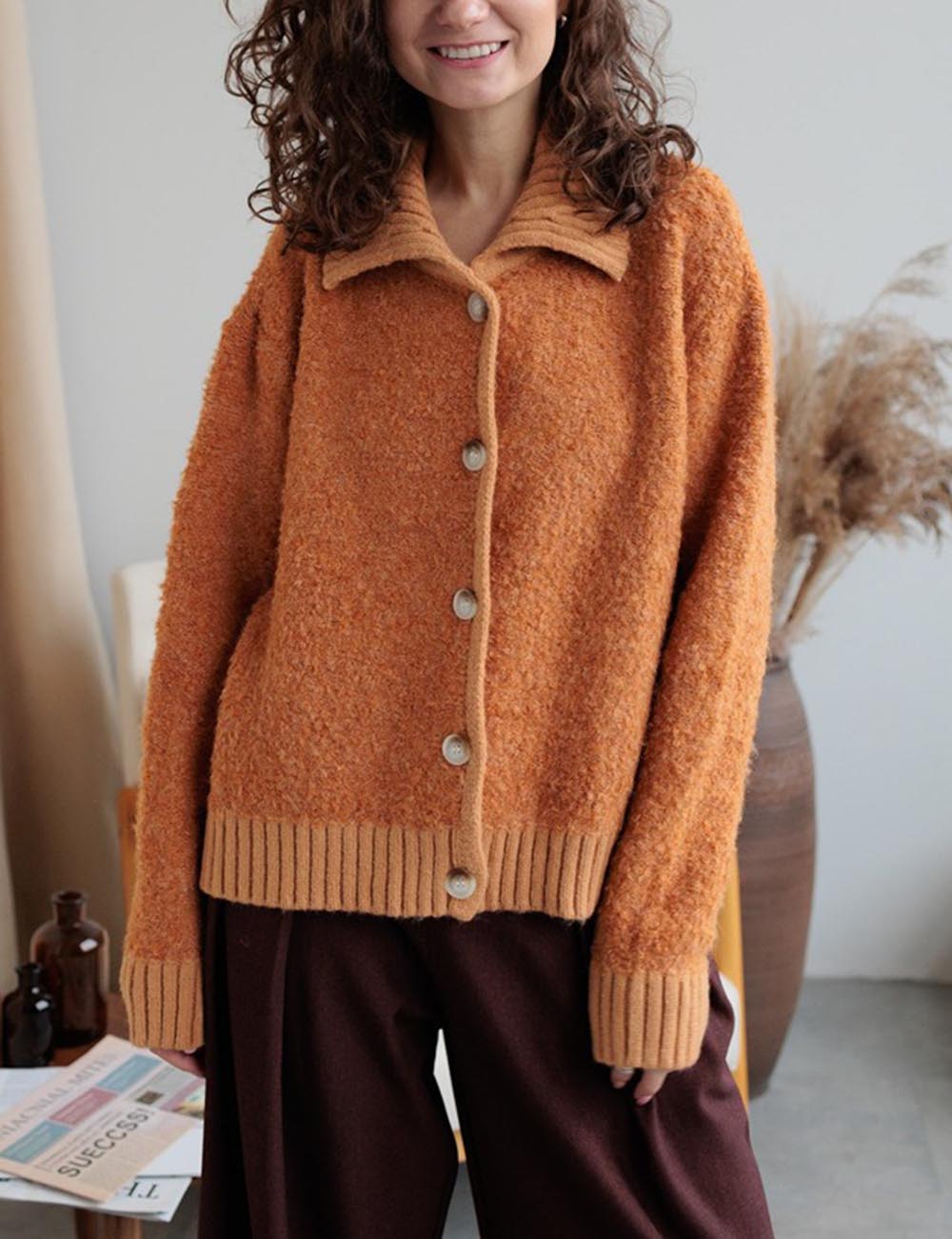 Casual Lapel Collar Long Sleeve Fuzzy Cardigan DP25E535