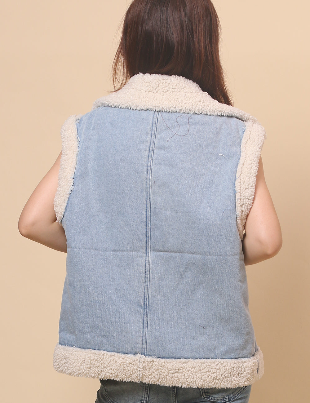 Button Pocket Sleeveless Winter Denim Vest 9MS9323