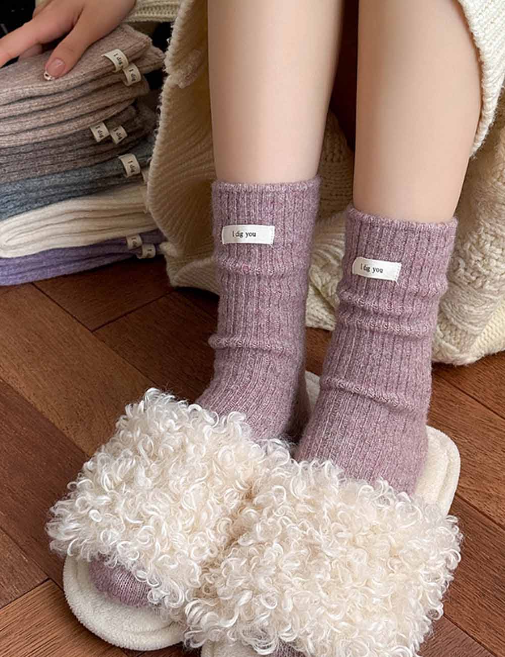 Winter Thermal Solid Color Crew Socks DP25H533