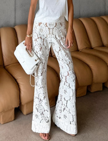 Lace Jacquard Hollow Out Slim Flare Pants DP25A768