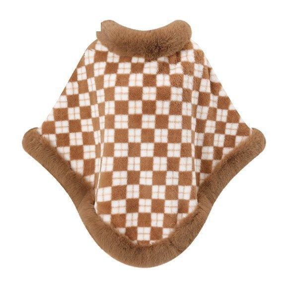 Plaid Faux Fur Poncho Cape - DippedShop Wholesale - #0435