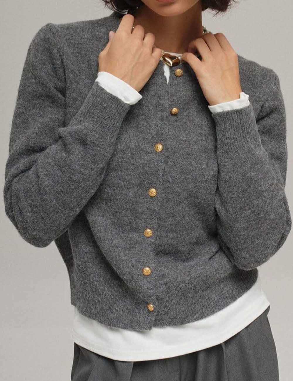 Minimalist Round Neck Long Sleeve Cropped Cardigan DP25E537