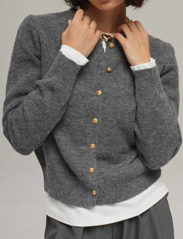 Minimalist Round Neck Long Sleeve Cropped Cardigan DP25E537