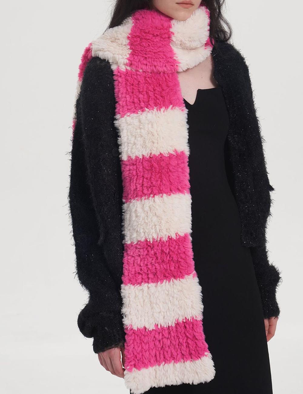Cute Faux Fur Striped Warm Knit Scarf DP25F627