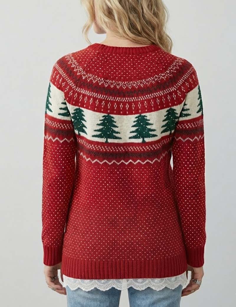Simple Embroidery Christmas Theme Loose Knit Sweater DP25H430
