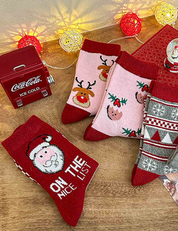 Funny Cartoon Print Warm Christmas Socks Set DP25G750