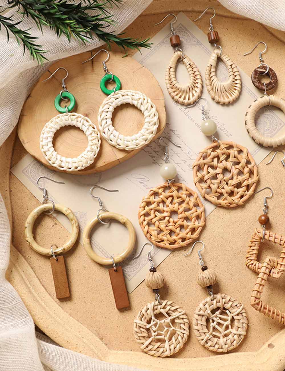 Boho Rattan Dangle Earrings - DippedShop Wholesale - #4755