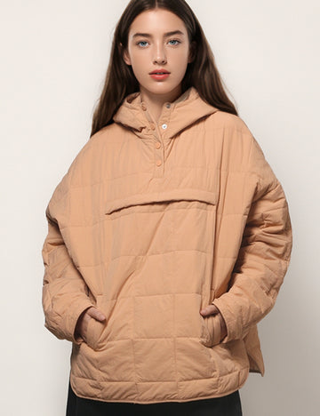 Solid Color Loose Hooded Puffer Jacket DPT4755