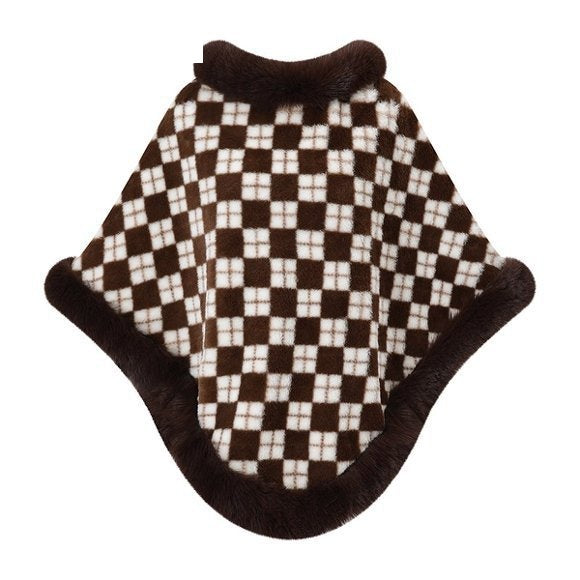 Plaid Faux Fur Poncho Cape - DippedShop Wholesale - #3203