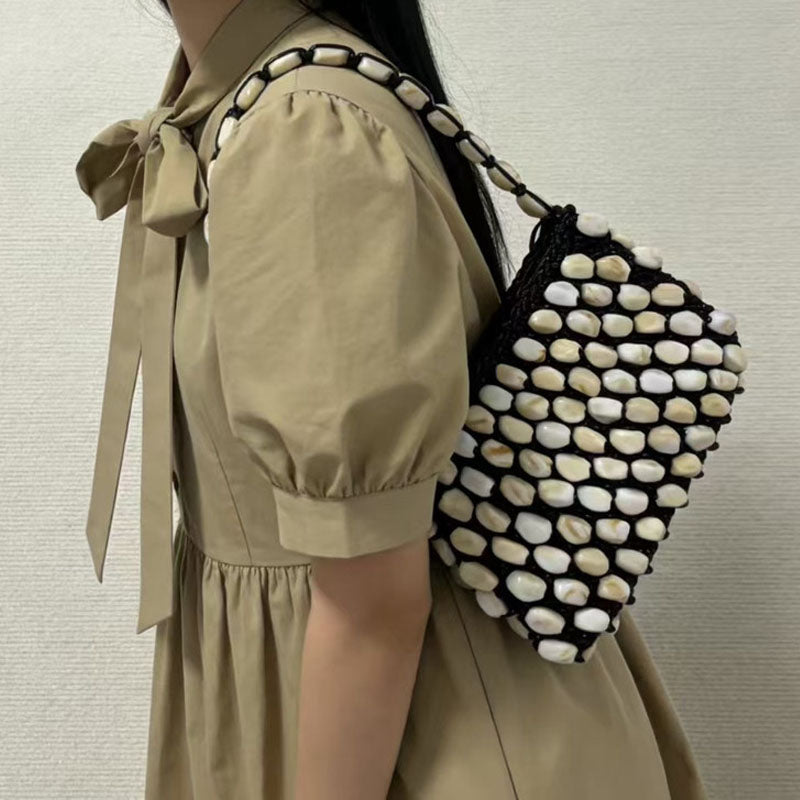 Beaded Woven Shoulder Bag - DippedShop Wholesale - #5539