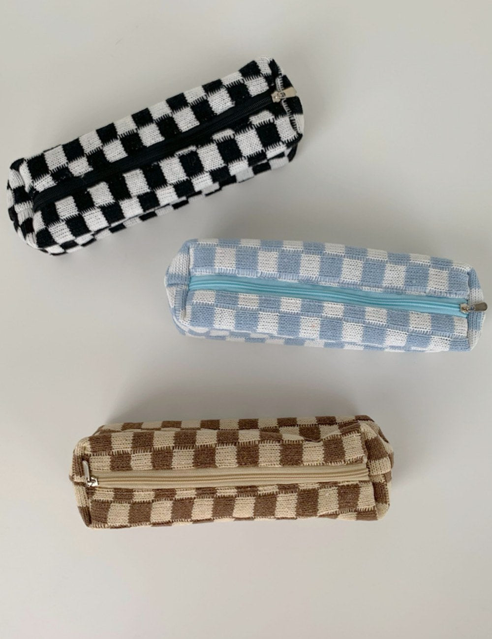 Simple Plaid Color Block Knit Make Up Bag DPB0110