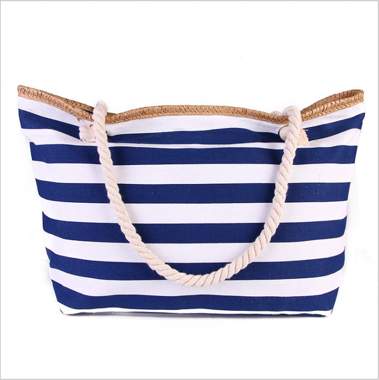 Minimalist Striped Large Capacity Canvas Shoulder Bag MK2BLW6W10BBG558