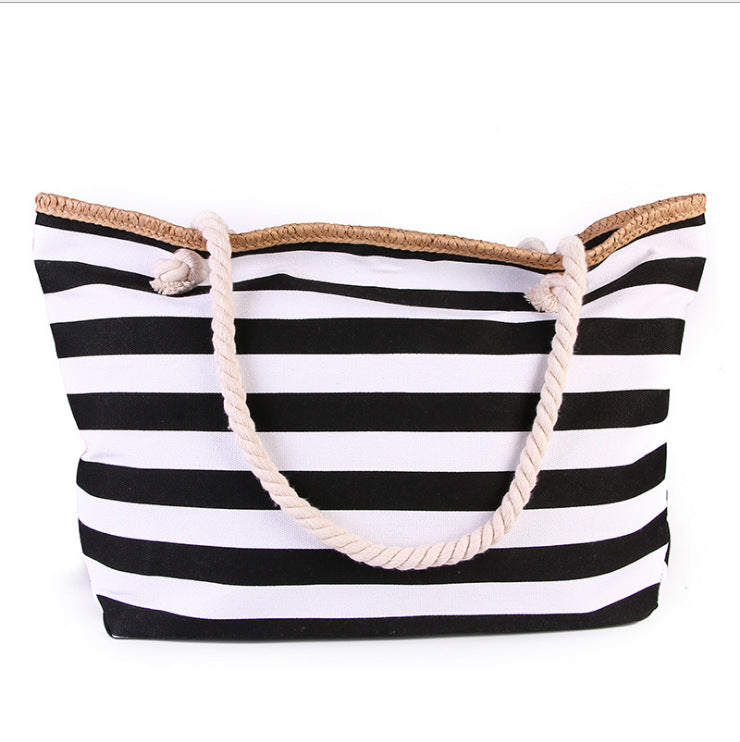 Minimalist Striped Large Capacity Canvas Shoulder Bag MK2BLW6W10BBG558