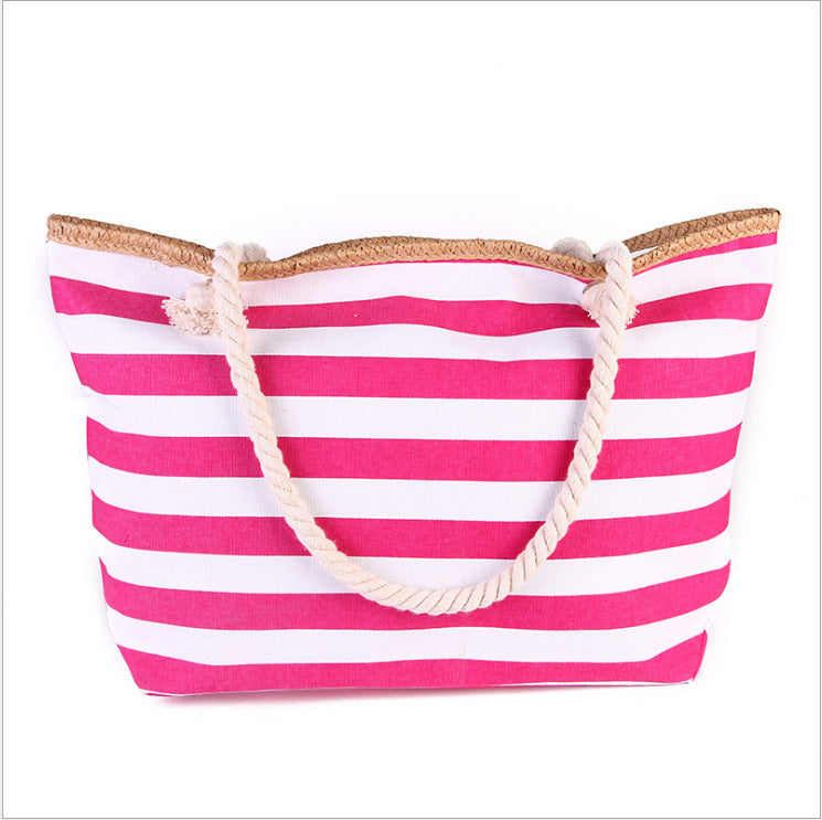 Minimalist Striped Large Capacity Canvas Shoulder Bag MK2BLW6W10BBG558