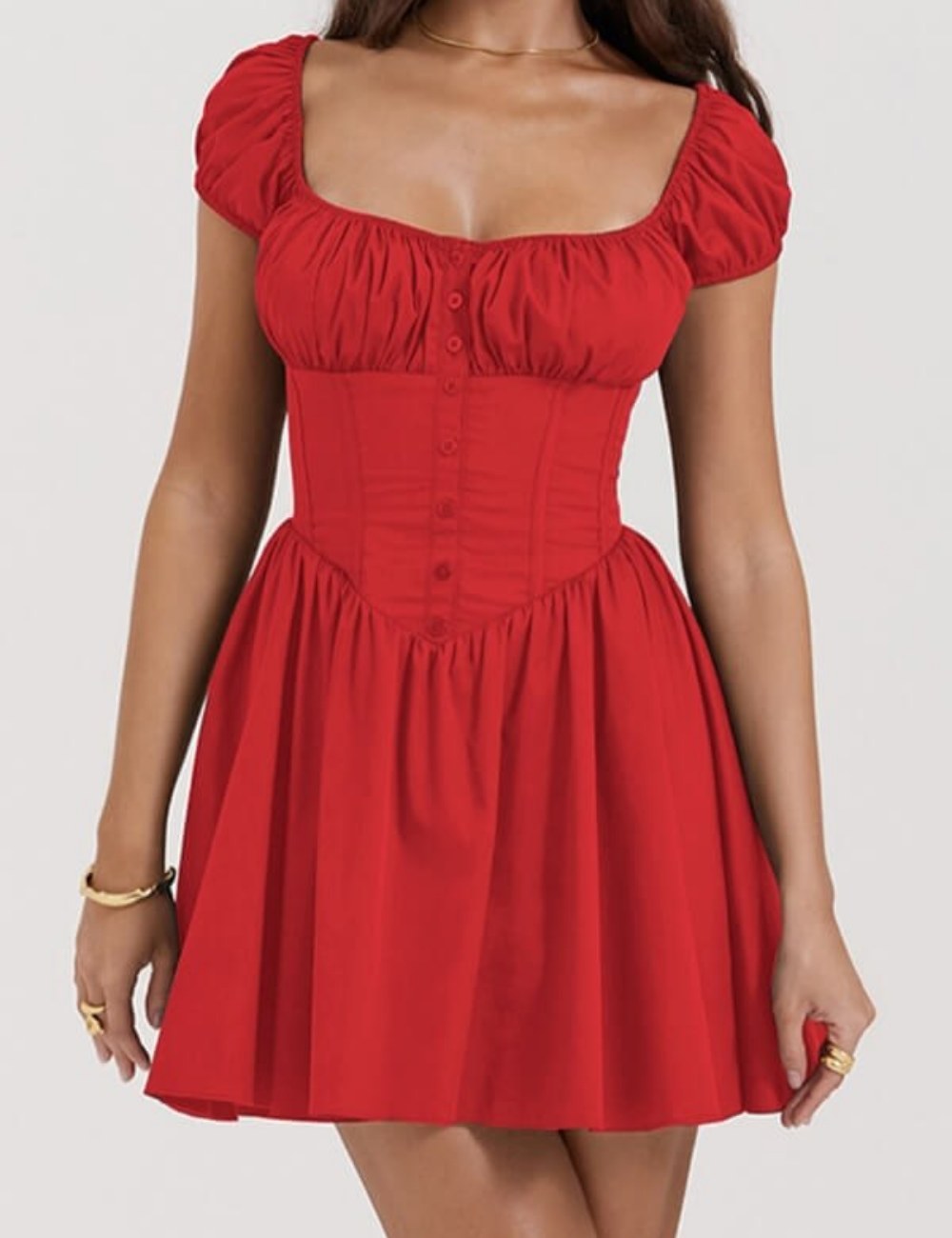 Cute Bubble Sleeves Square Neck Mini Dress DP25C516