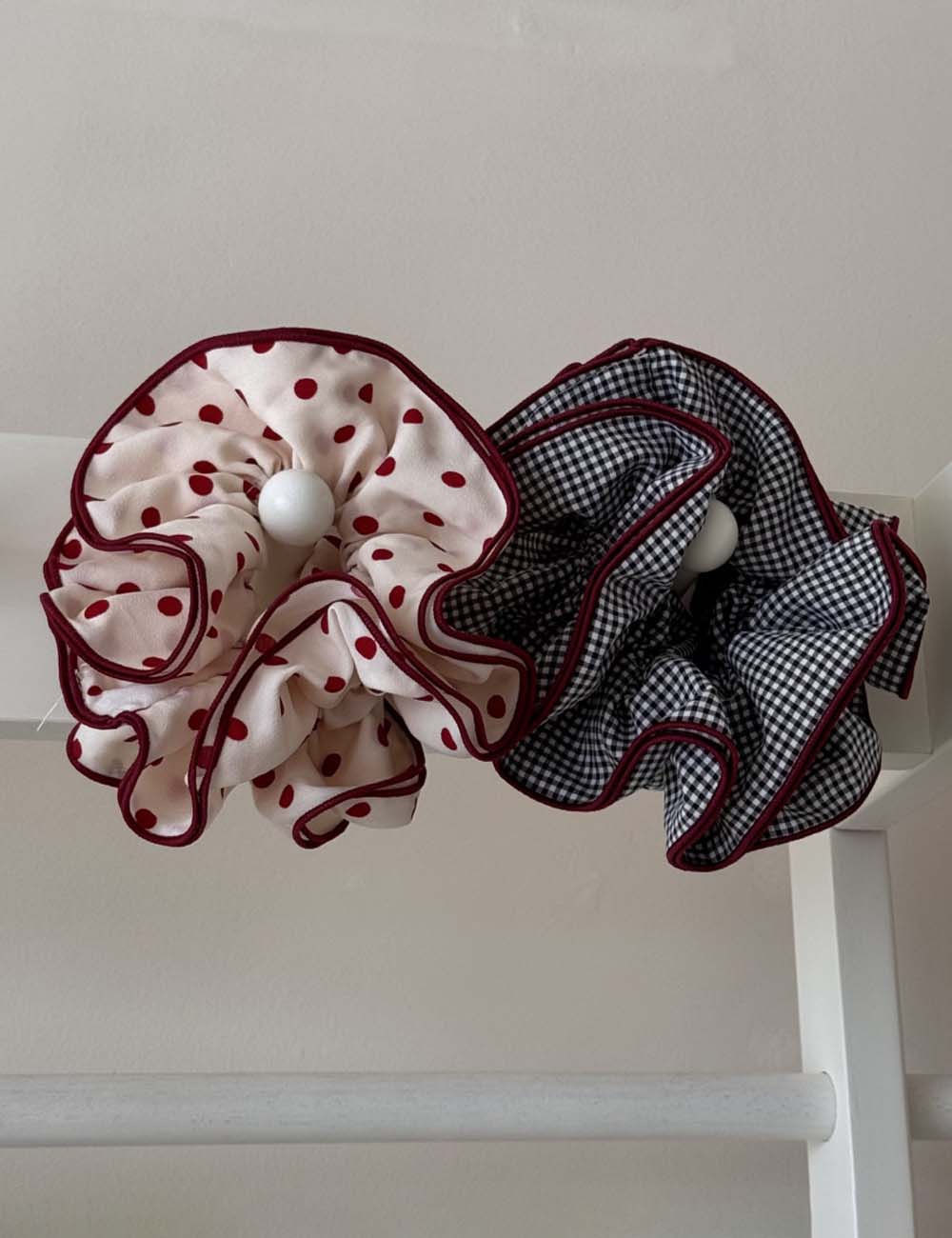 Polka Dot Gingham Ruffled Hair Scrunchies DP25F976