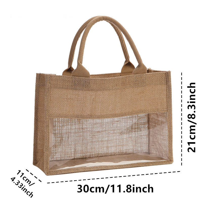 Burlap Tote Bag With Clear PVC - DippedShop Wholesale - #6035