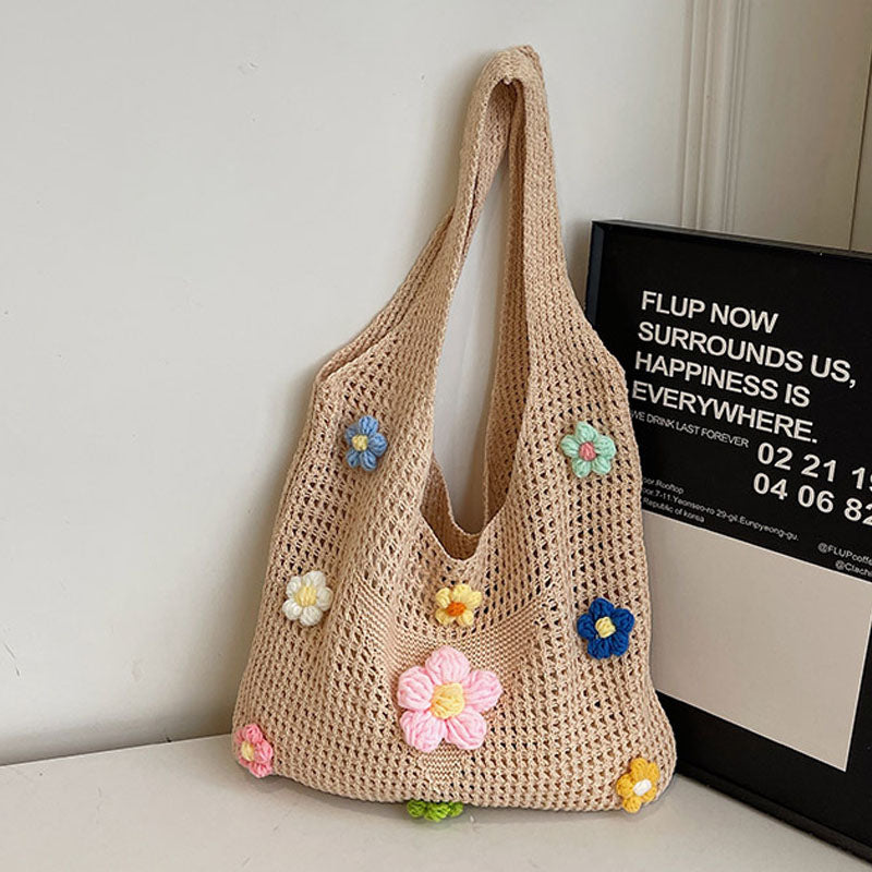 Flower Crochet Tote Bag - DippedShop Wholesale - #4003