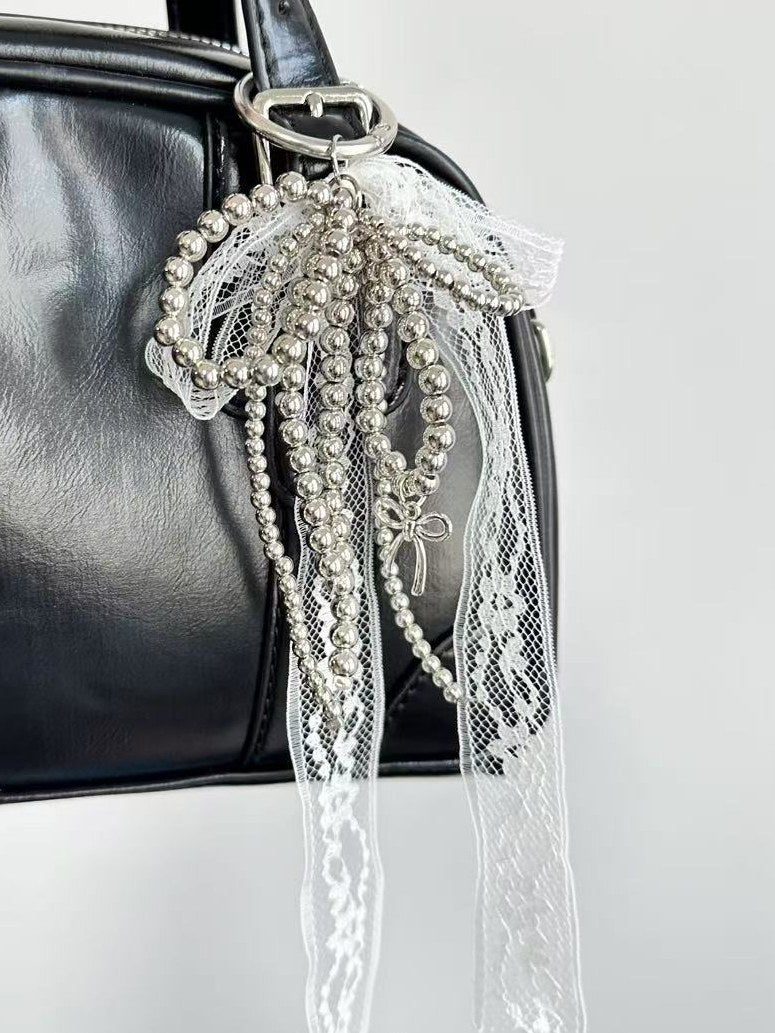 Lace Bow Pearl Keychain Bag Charms DP25B558