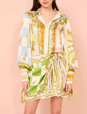 Colorful Print Lantern Sleeves Casual Mini Dress DP25E662