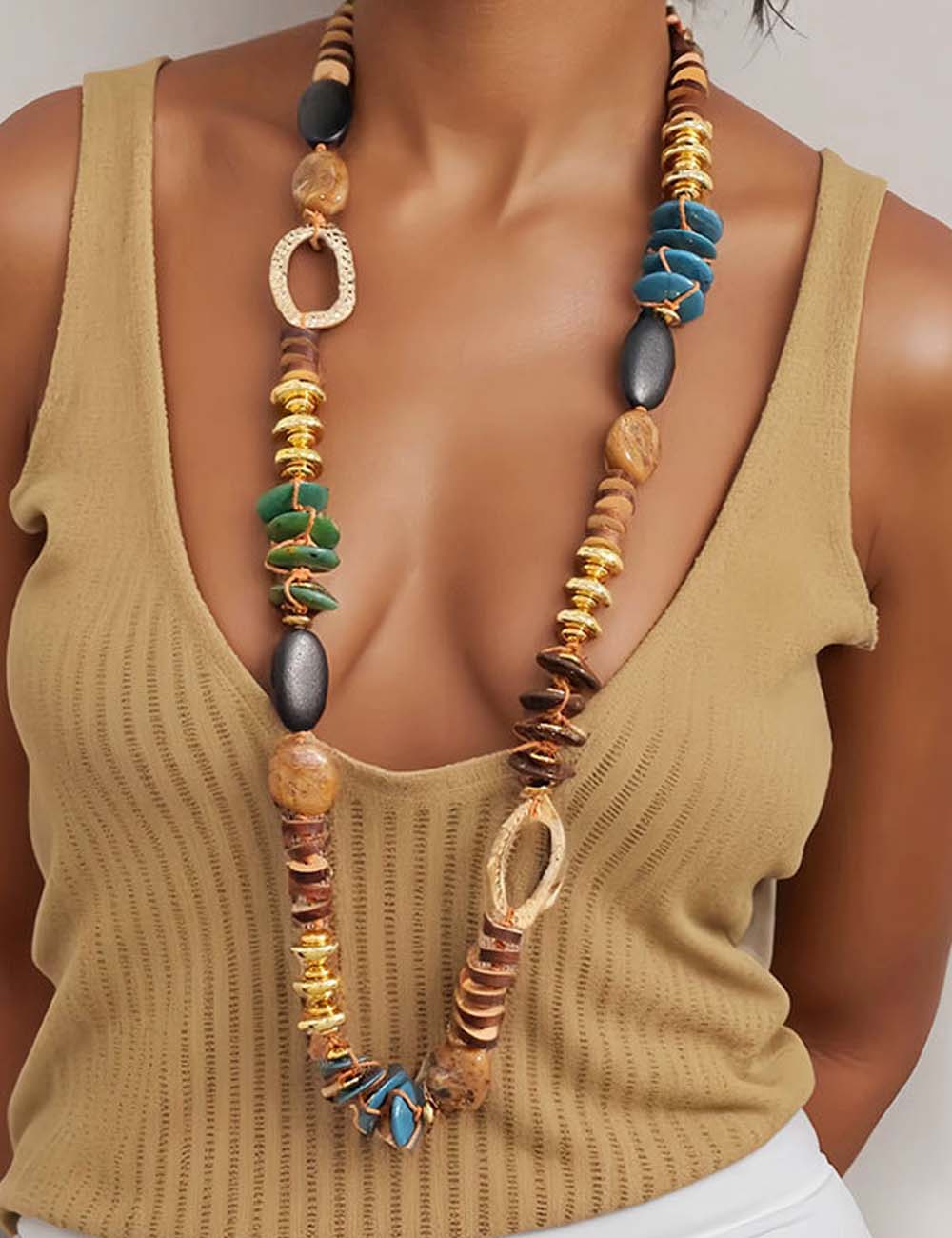 Boho Beaded Color Block Necklace - DippedShop Wholesale - #9875