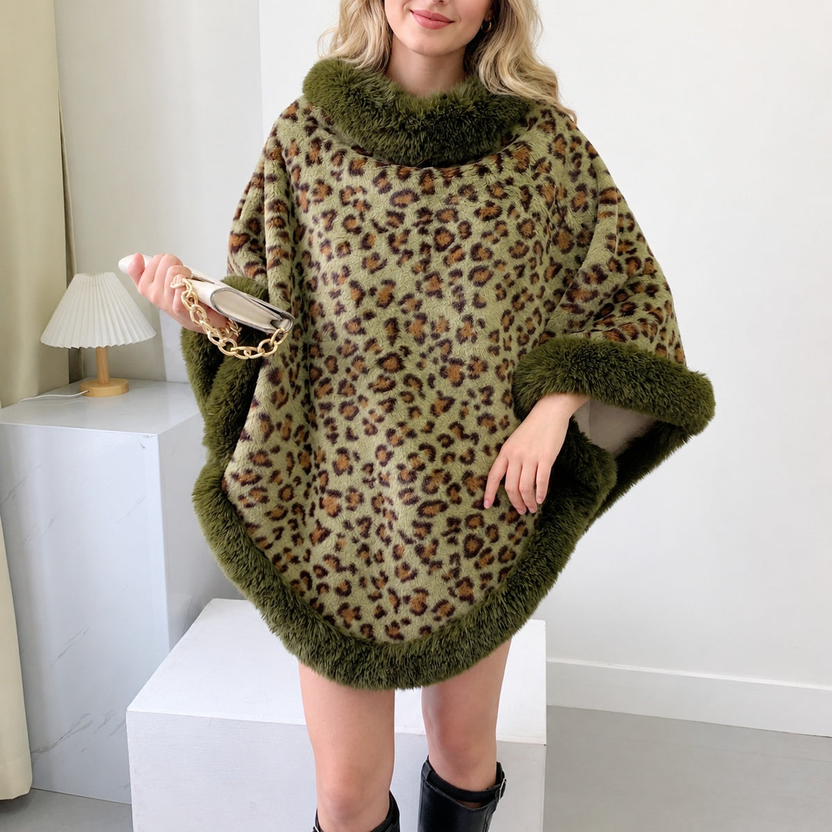 Plaid Faux Fur Poncho Cape - DippedShop Wholesale - #1507