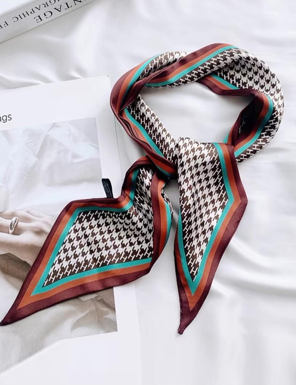 Vintage Houndstooth Long Satin Scarf DP25G412