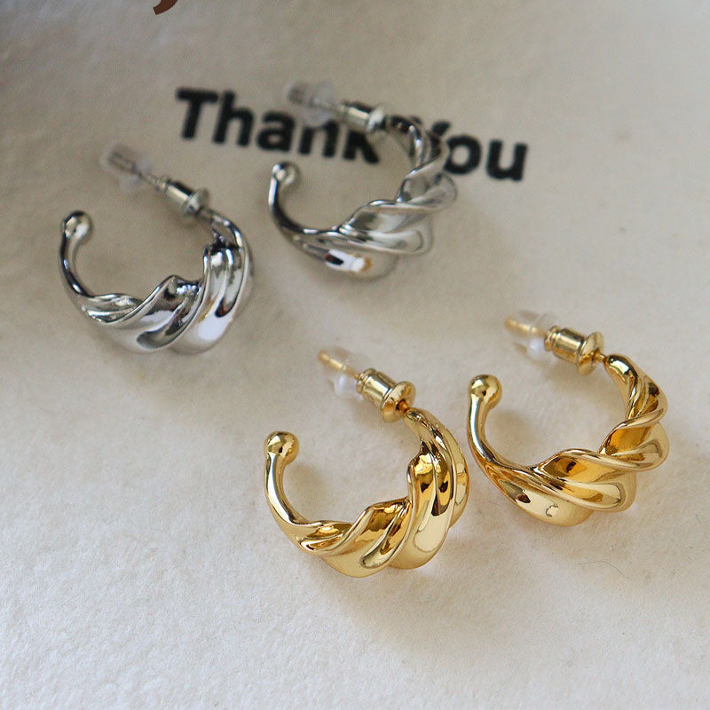 Chunky Gold C-Stud Earrings - DippedShop Wholesale - #4883