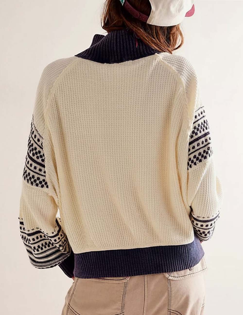 Trendy Color Block Mock Neck Pullover Sweater DP25H645