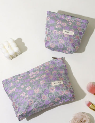 Purple Floral Jacquard Portable Cosmetic Bag DPB1006