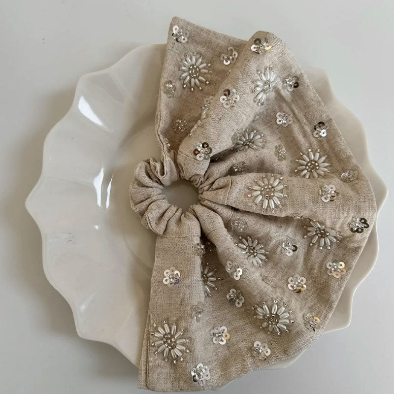 Flower Sequin Hair Scrunchie - DippedShop Wholesale - #3491