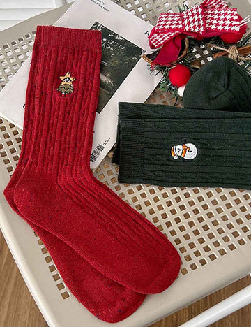 Winter Ribbed Polka Dots Christmas Crew Socks DP25G755
