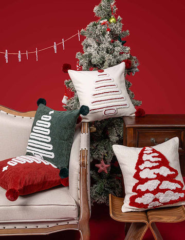 Cute Square Christmas Pillow Case With Pom DP25H473