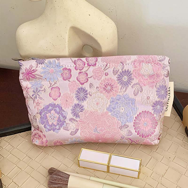 Minimalist Floral Jacquard Poratable Travel Cosmetic Bag MK2BW6W10BOB388