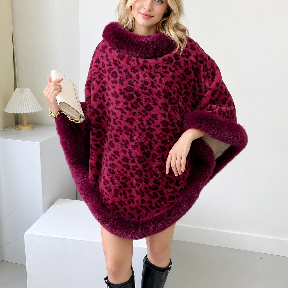 Plaid Faux Fur Poncho Cape - DippedShop Wholesale - #7043