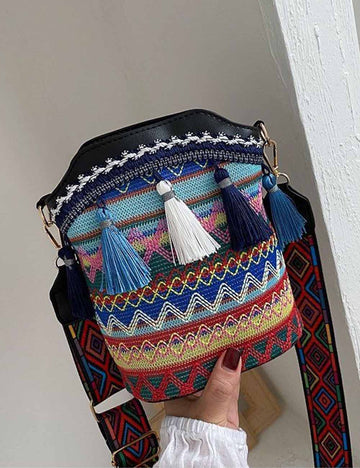 Boho Tassel Crossbody Bucket Bag - DippedShop Wholesale - #7763
