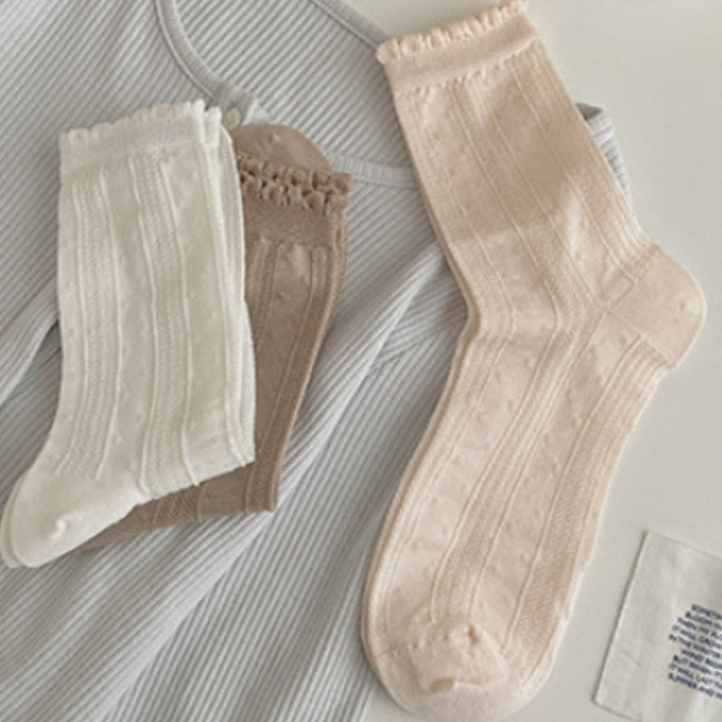 Solid Ruffled Crew Socks - DippedShop Wholesale - #0083