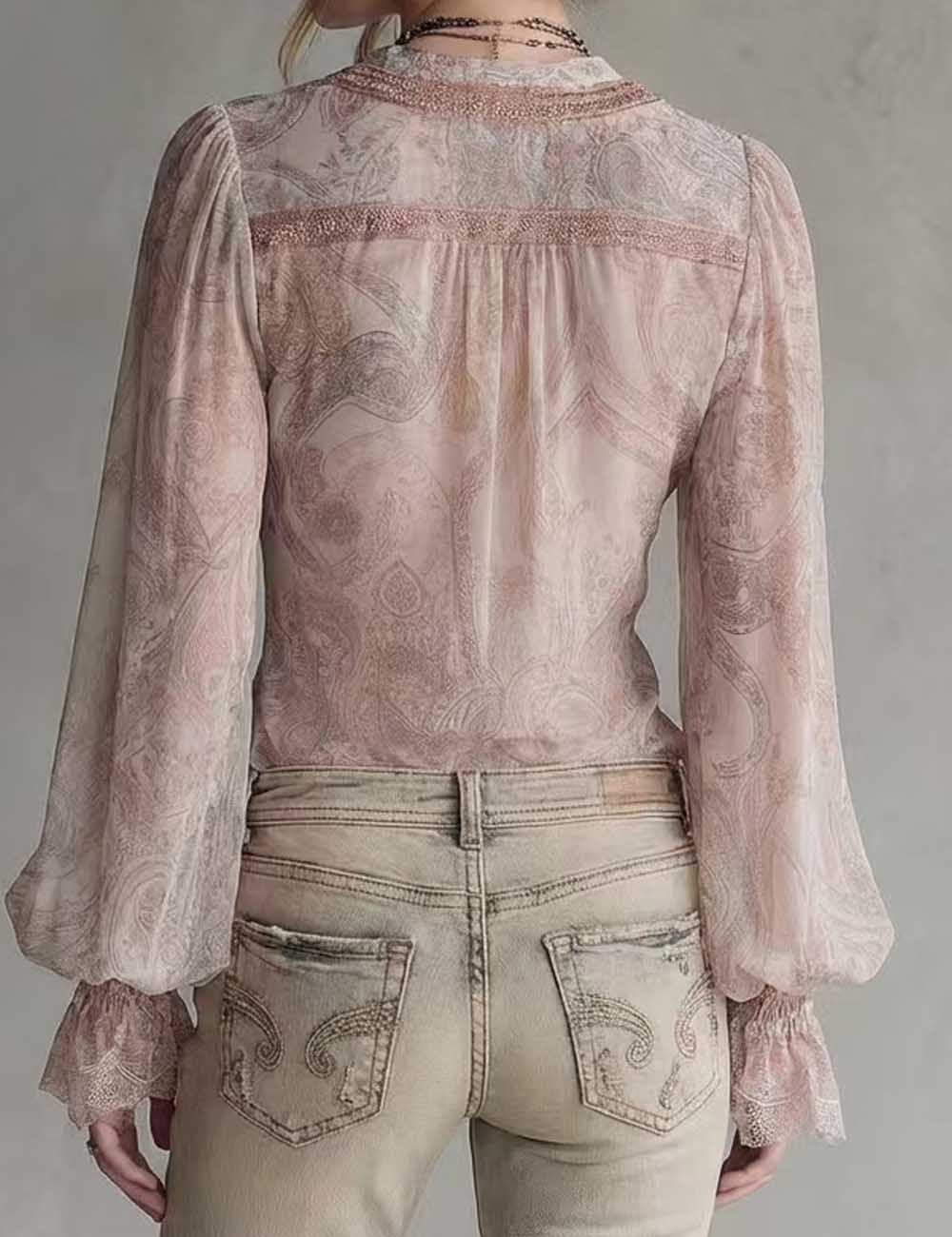 Sexy V-Neck Lace Flared Sleeve Pullover Top DP26I461