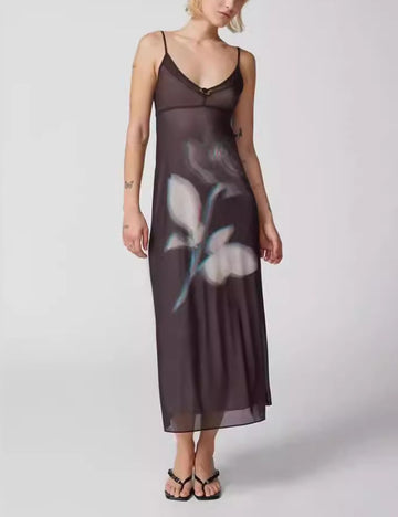 Flower Slim Backless Wrap Spaghetti Dress DP25C899