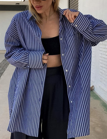 Striped Lapel Oversize Long Sleeves DPT1001