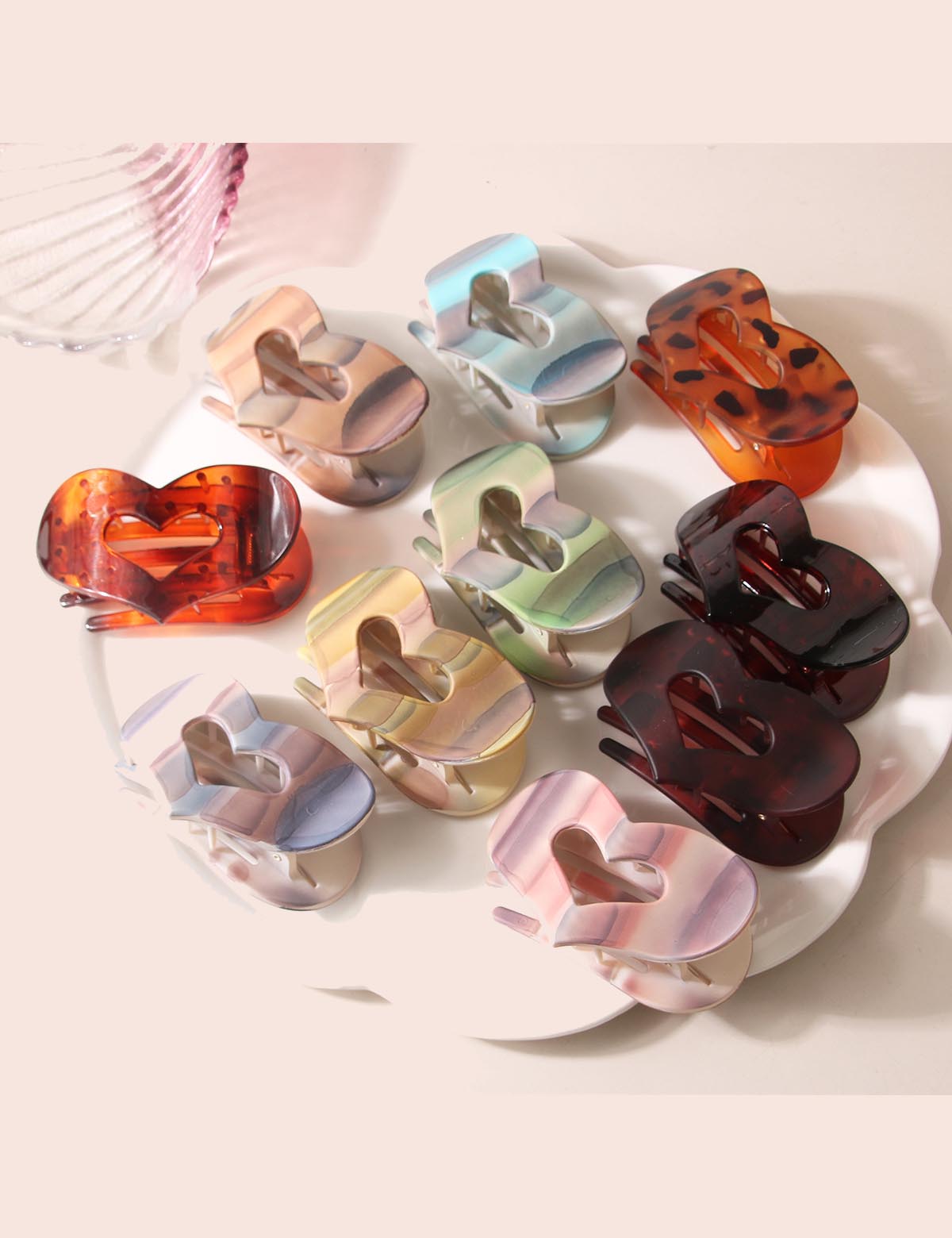 Iridescent Heart Flat Hair Claw Clip DP25E892