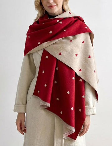 Trendy Heart Print Color Block Warm Scarf DP25H674