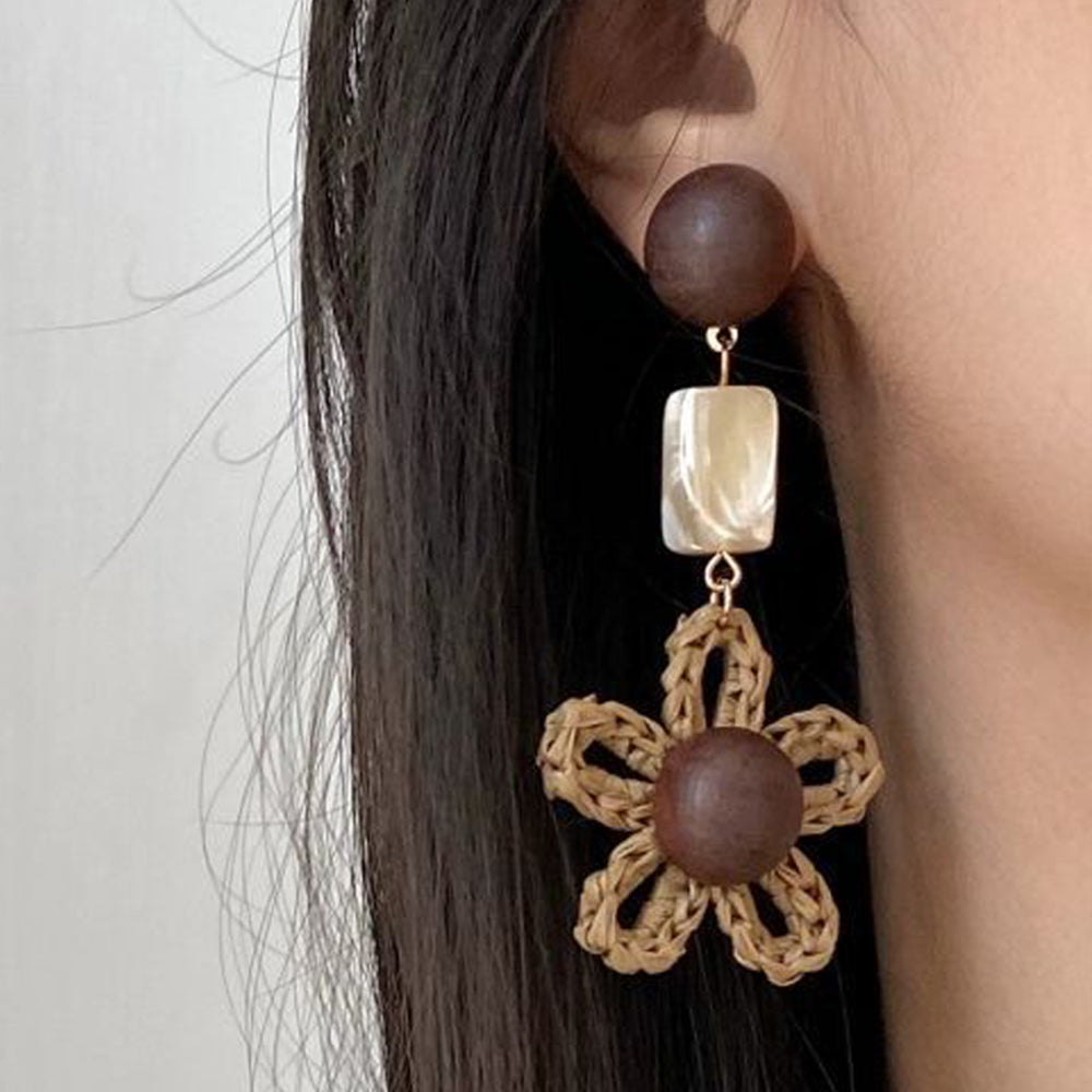 Raffia Flower Drop Earrings - DippedShop Wholesale - #5779