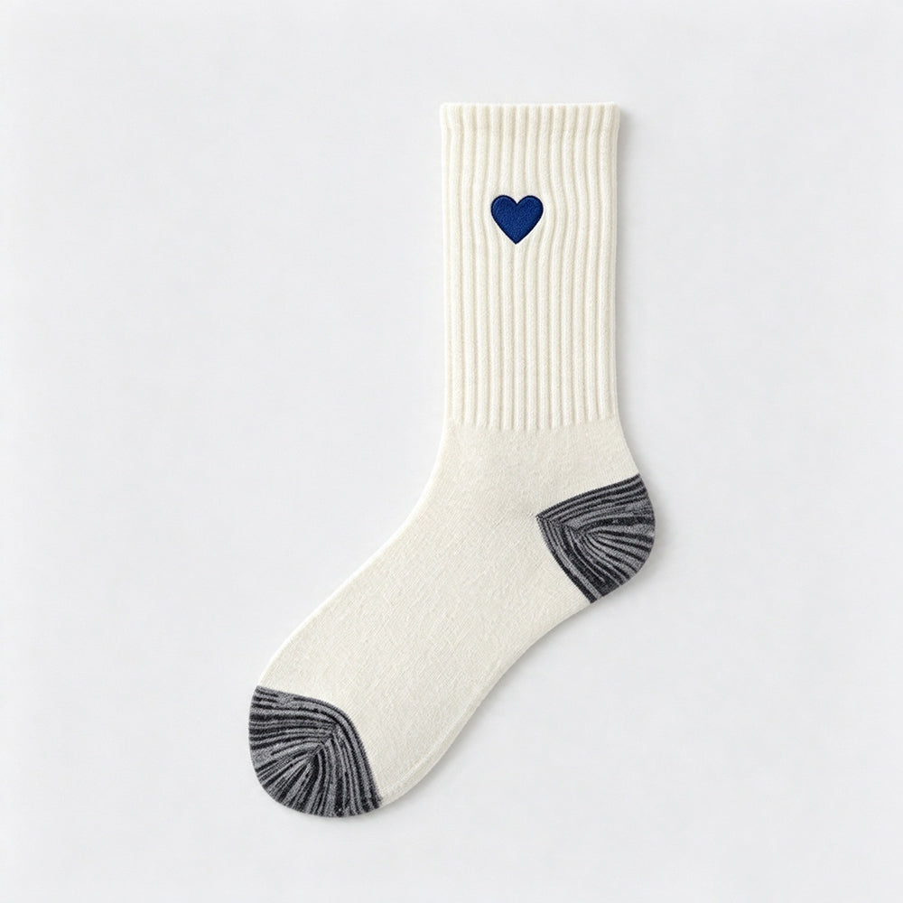 Heart Embroidery Rib Socks - DippedShop Wholesale - #1075