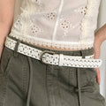 Trendy Double Grommet Studded PU Leather Belt 6W6JBT194