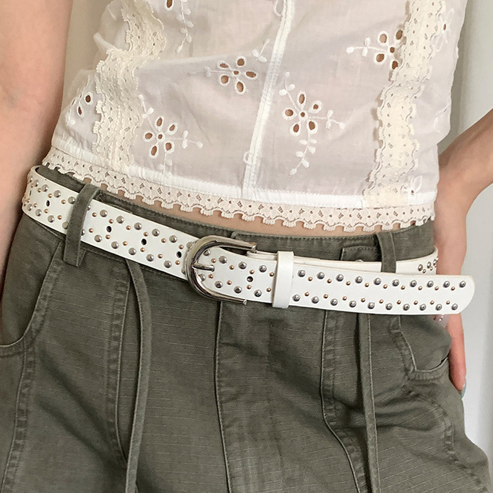 Trendy Double Grommet Studded PU Leather Belt 6W6JBT194