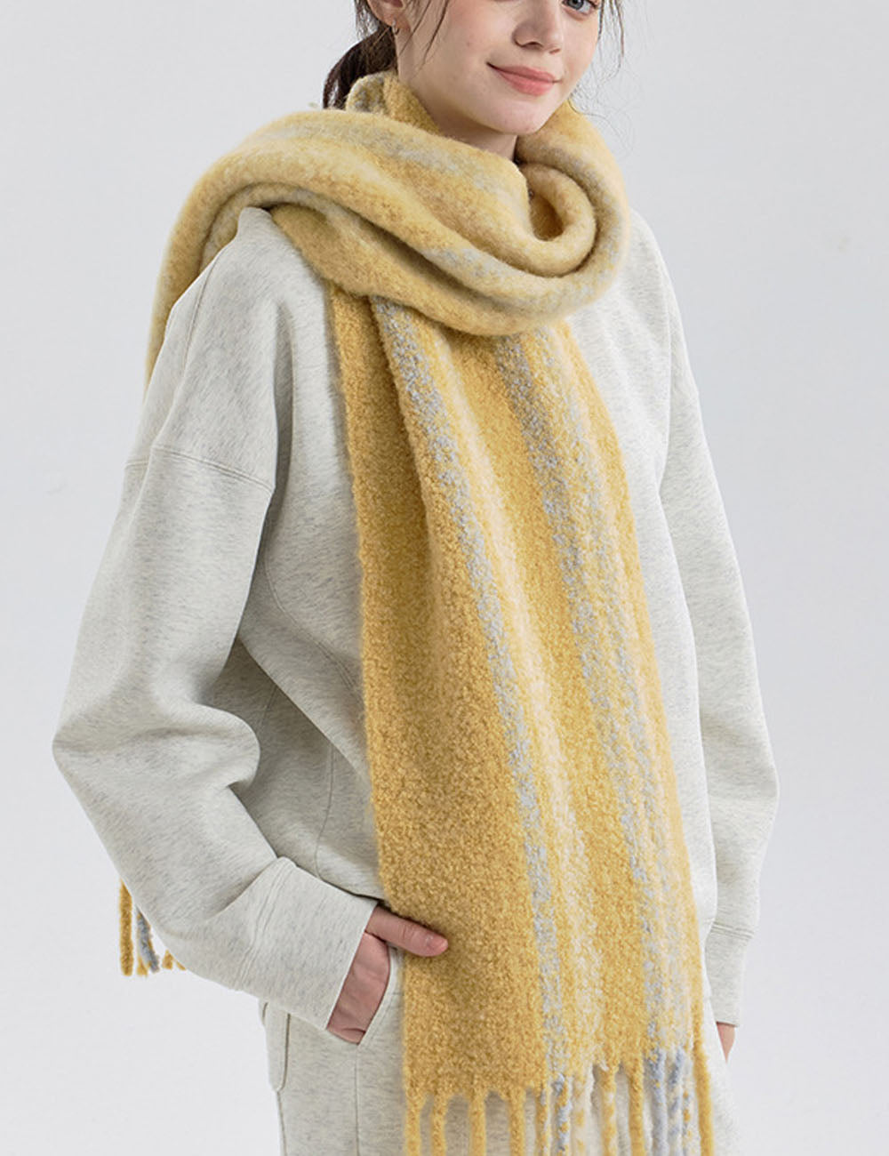 Color Block Striped Tassel Warm Knit Scarf 6W6NSW262