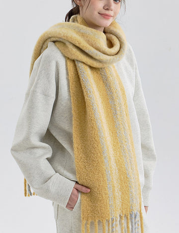 Color Block Striped Tassel Warm Knit Scarf 6W6NSW262