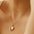 French Crescent Moon Mother of Pearl Pendant Necklace 6W6JNC1010