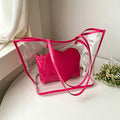 2-Piece Color Contrast Heart Clear Jelly Tote Bag 6W10BBG2130